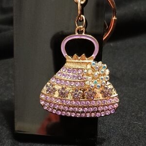 Bling Rhinestone Purple and WhiteGold Tone Bag Fashion Charm